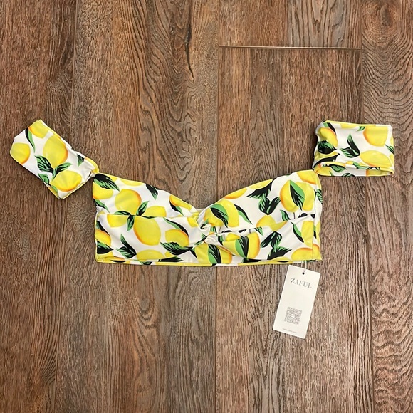 Zaful Other - Zaful Lemon Print Bikini Top - Yellow and Green
